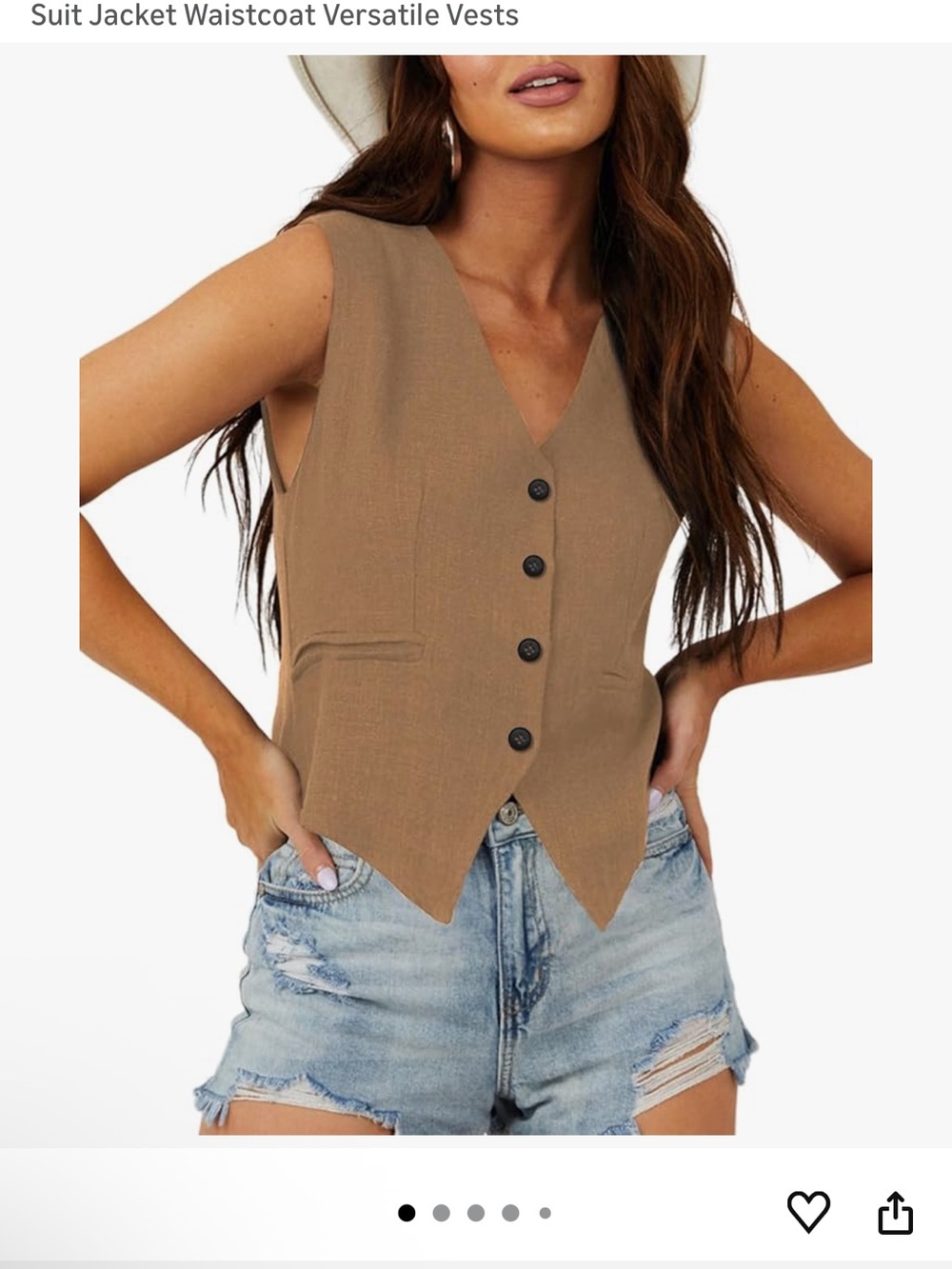 Tailored V-Neck Button Front Vest in Camel Brown
